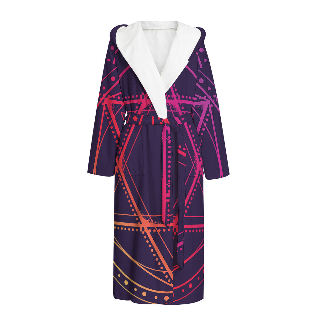 Geometric Star of David Print Hooded Bathrobe
