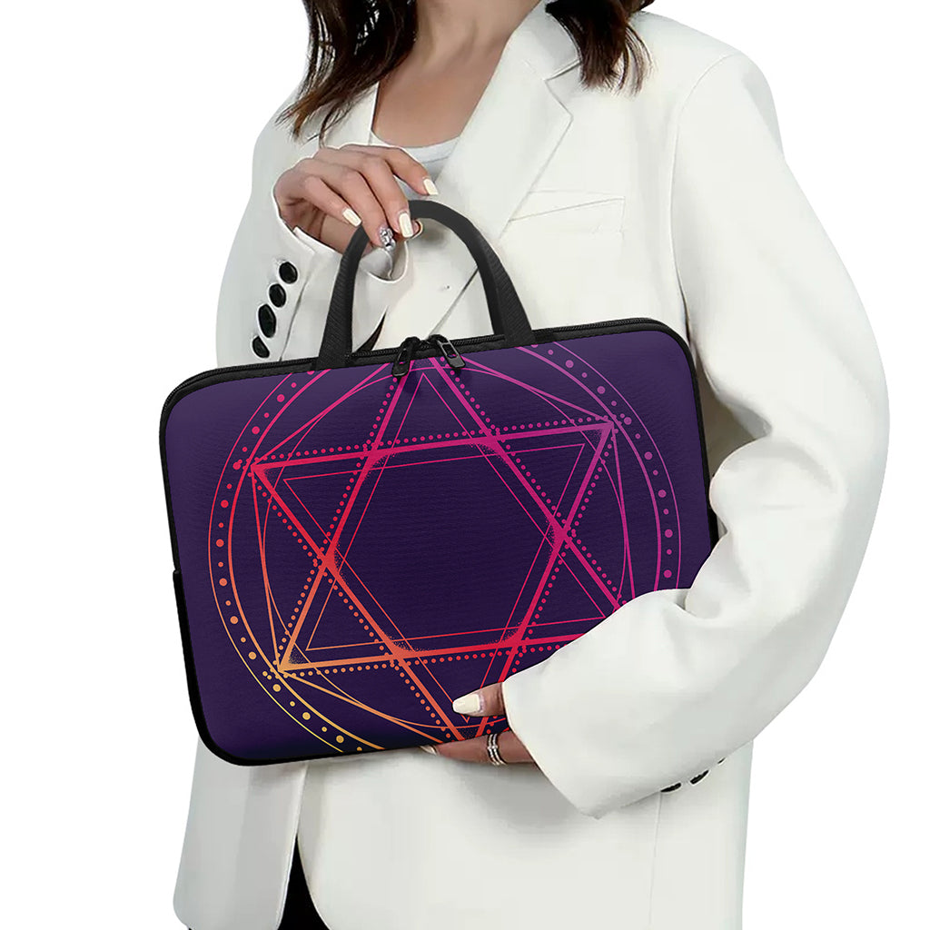 Geometric Star of David Print Laptop Sleeve With Handle