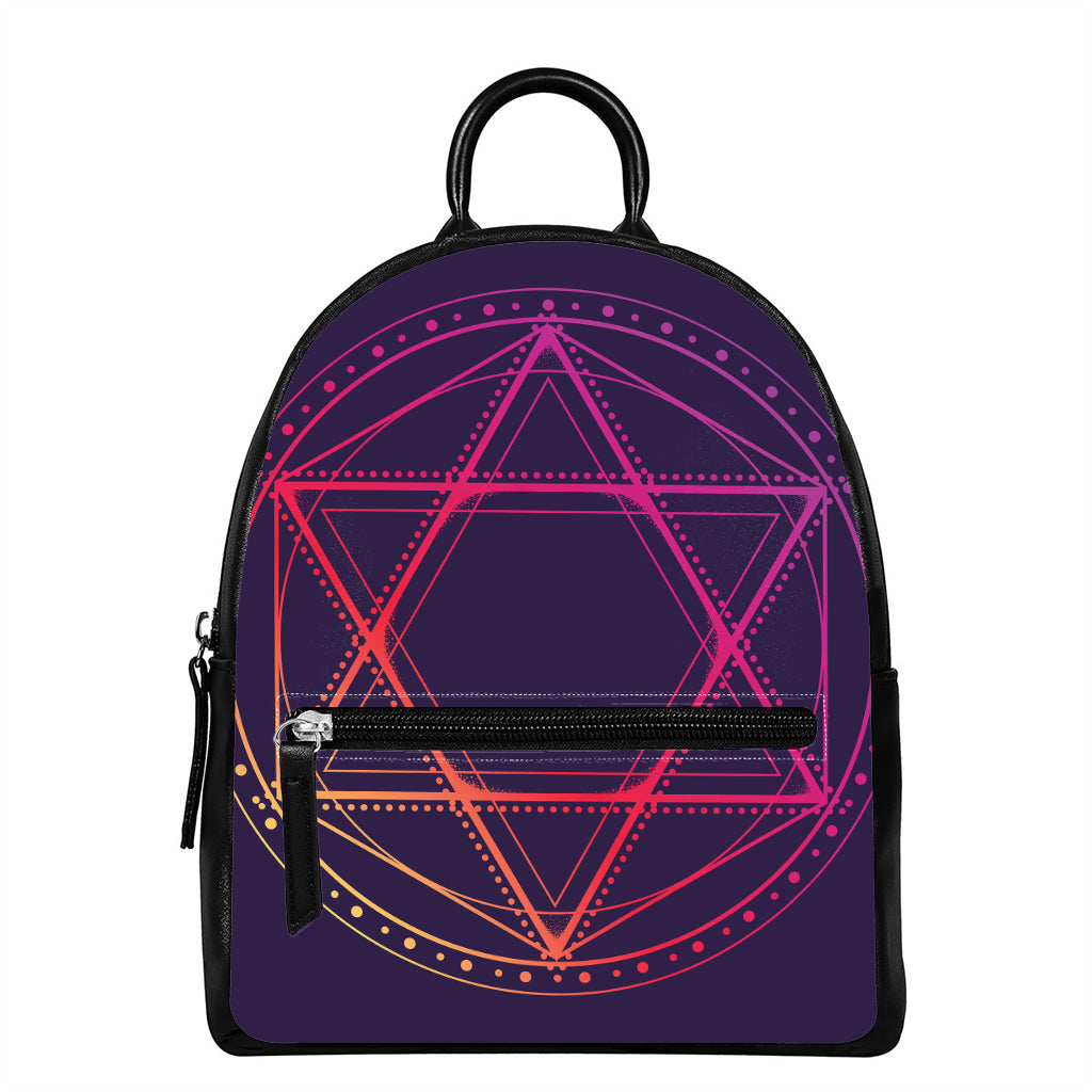 Geometric Star of David Print Leather Backpack