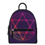 Geometric Star of David Print Leather Backpack