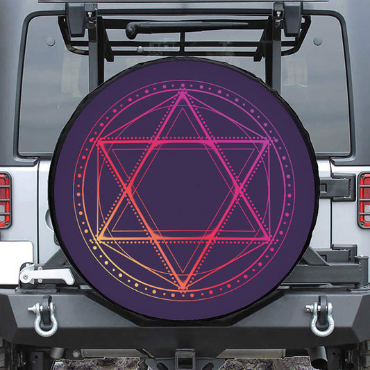 Geometric Star of David Print Leather Spare Tire Cover