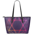 Geometric Star of David Print Leather Tote Bag With Zipper