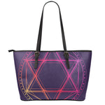 Geometric Star of David Print Leather Tote Bag