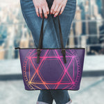 Geometric Star of David Print Leather Tote Bag
