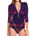 Geometric Star of David Print Long Sleeve Swimsuit