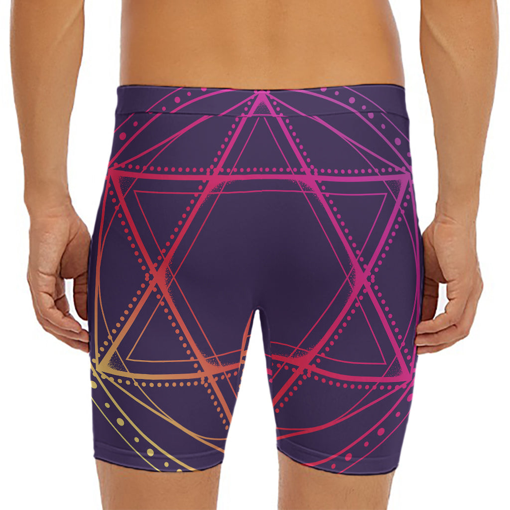 Geometric Star of David Print Men's Long Boxer Briefs