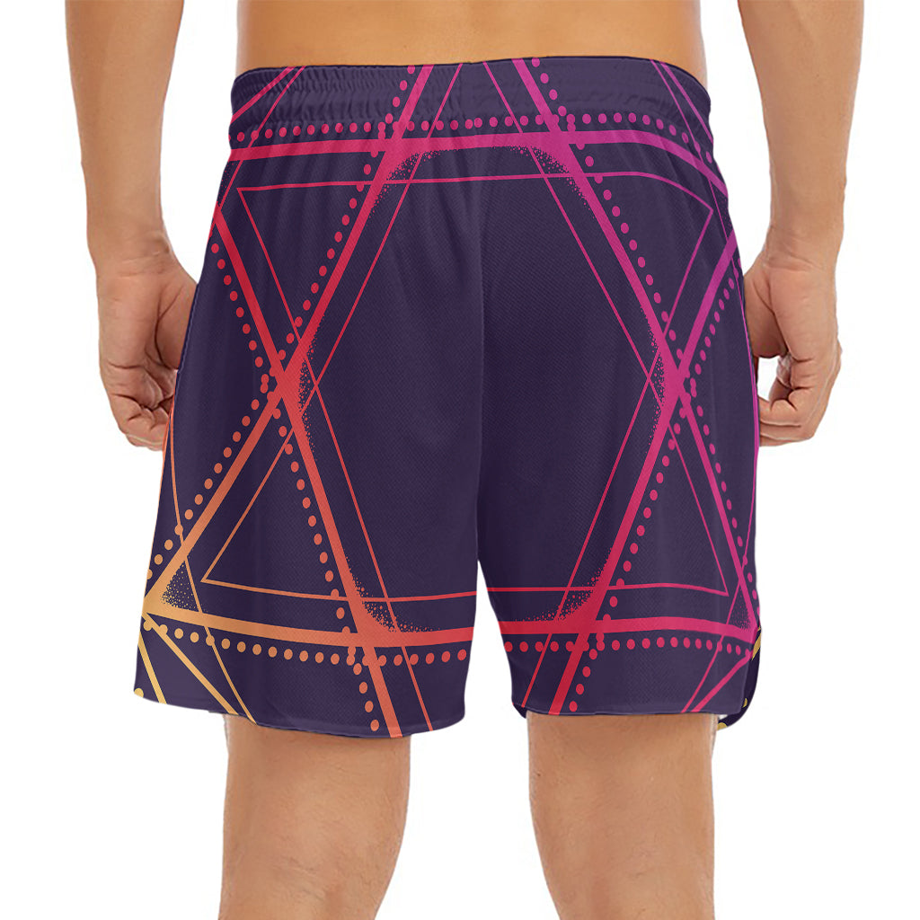Geometric Star of David Print Men's Split Running Shorts