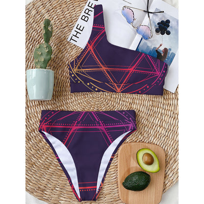 Geometric Star of David Print One Shoulder Bikini Top
