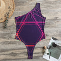 Geometric Star of David Print One Shoulder Bodysuit