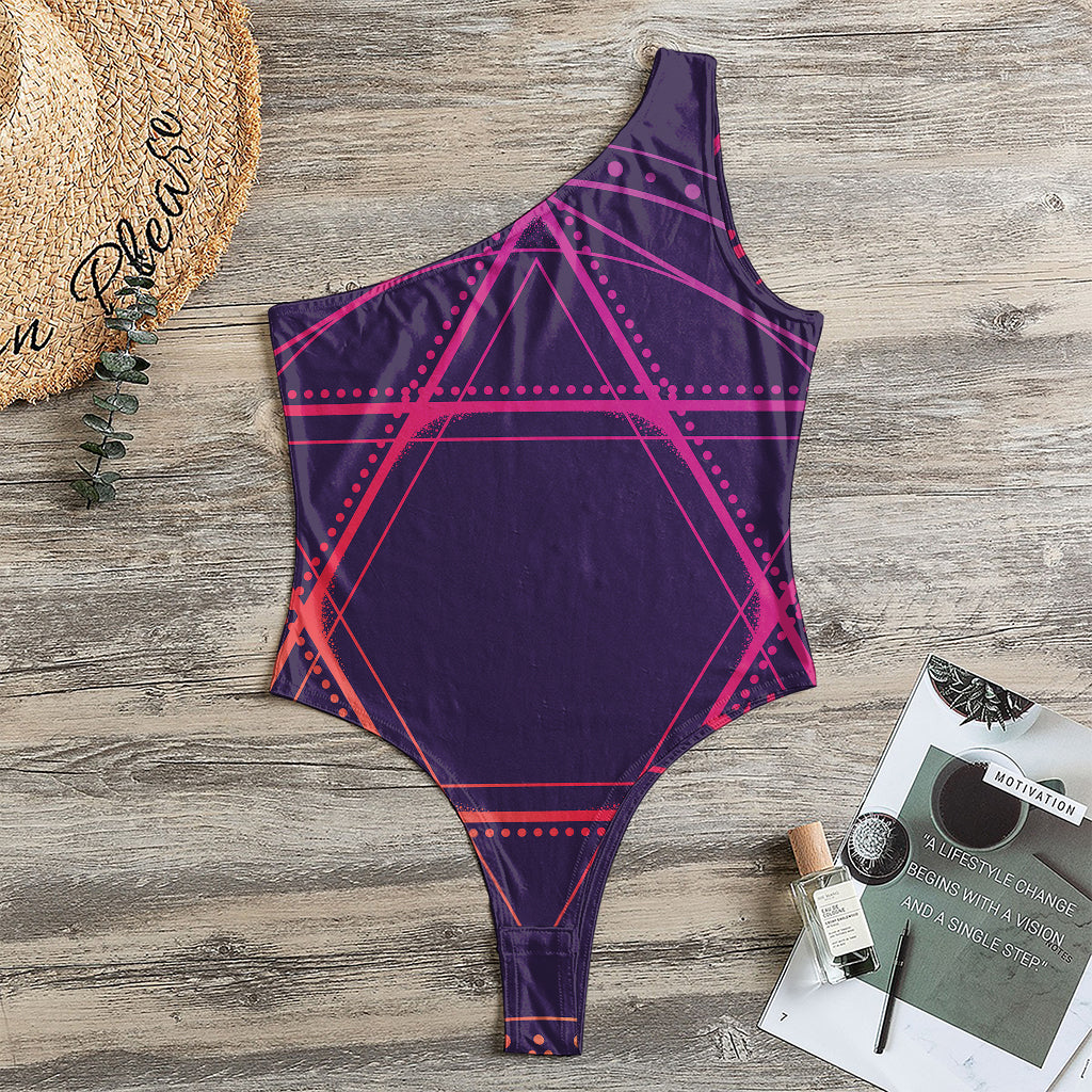 Geometric Star of David Print One Shoulder Bodysuit