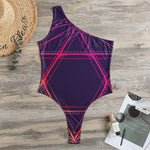 Geometric Star of David Print One Shoulder Bodysuit