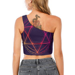 Geometric Star of David Print One Shoulder Crop Top