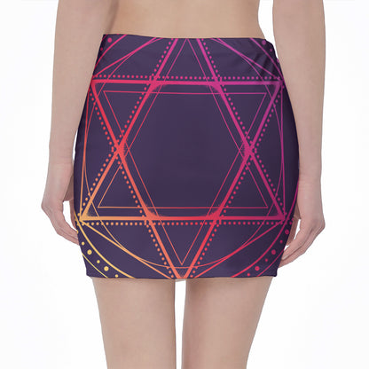 Geometric Star of David Print Pencil Mini Skirt
