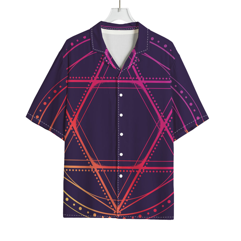 Geometric Star of David Print Rayon Hawaiian Shirt
