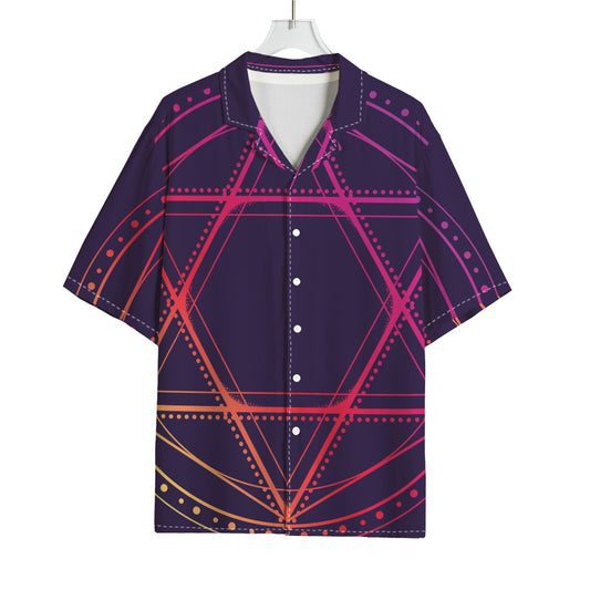 Geometric Star of David Print Rayon Hawaiian Shirt