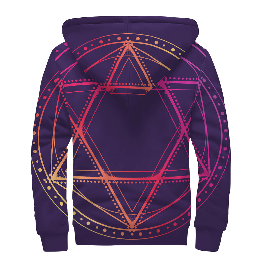 Geometric Star of David Print Sherpa Lined Zip Up Hoodie