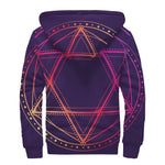 Geometric Star of David Print Sherpa Lined Zip Up Hoodie