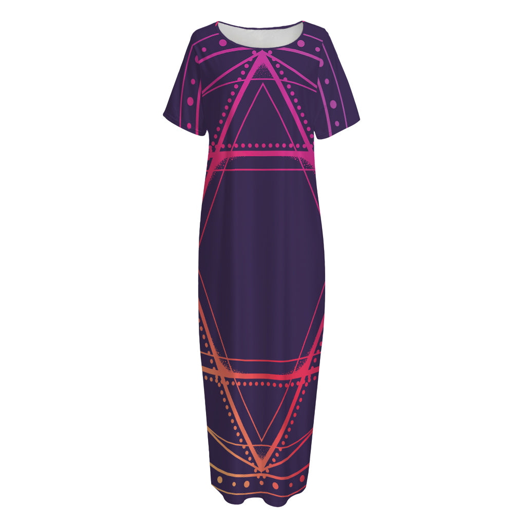 Geometric Star of David Print Short Sleeve Long Nightdress