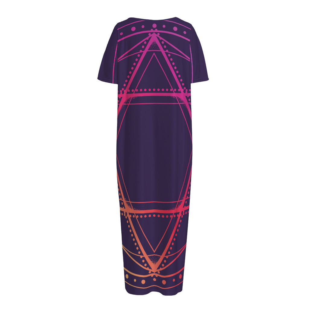 Geometric Star of David Print Short Sleeve Long Nightdress