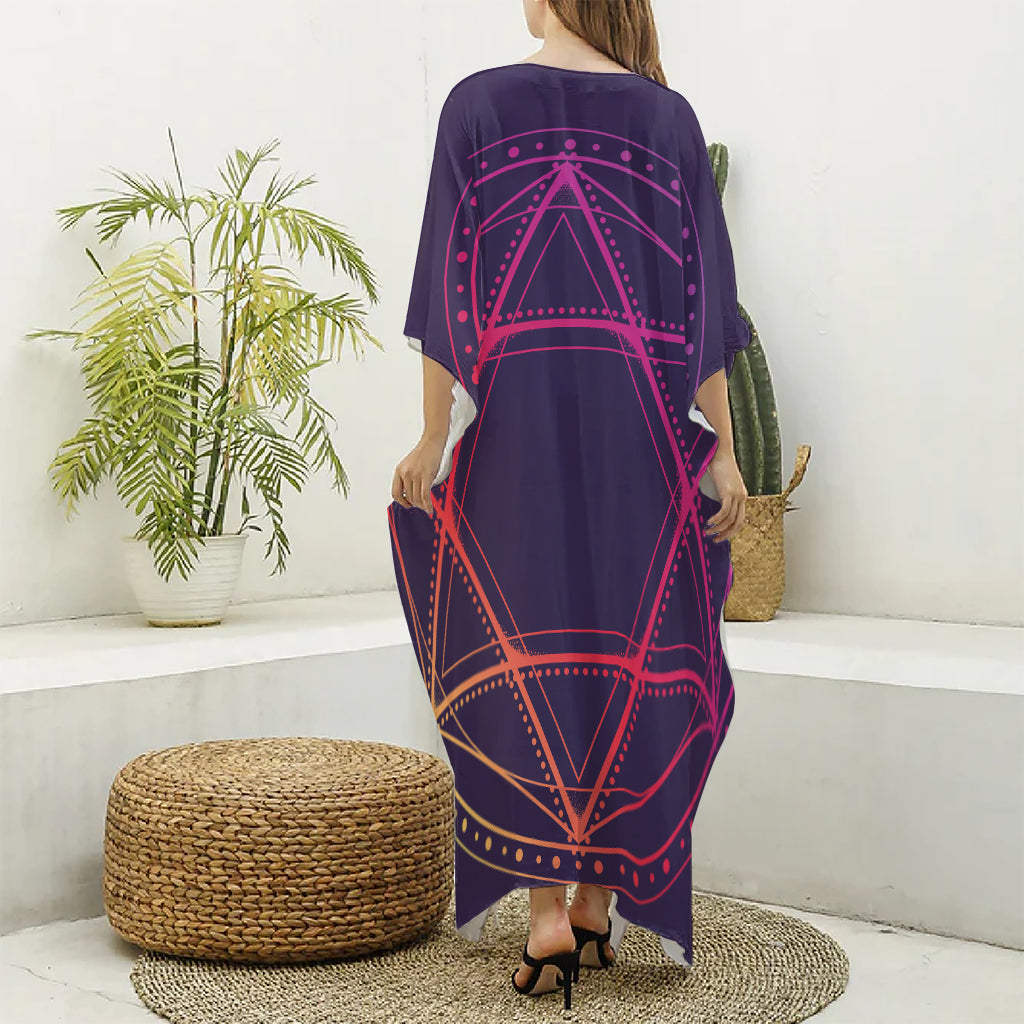 Geometric Star of David Print Silk V-Neck Kaftan Dress