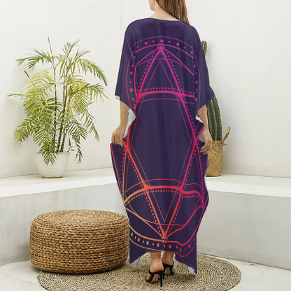 Geometric Star of David Print Silk V-Neck Kaftan Dress
