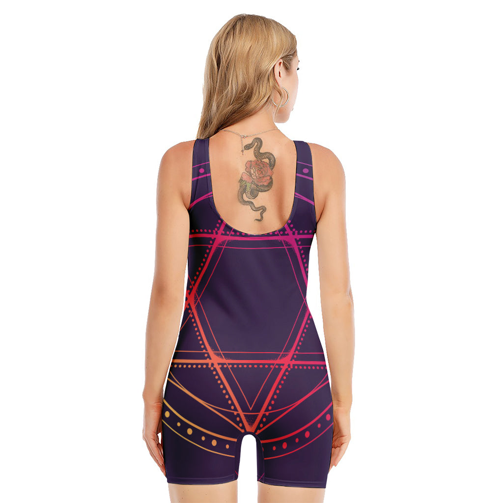 Geometric Star of David Print Sleeveless One Piece Swimsuit