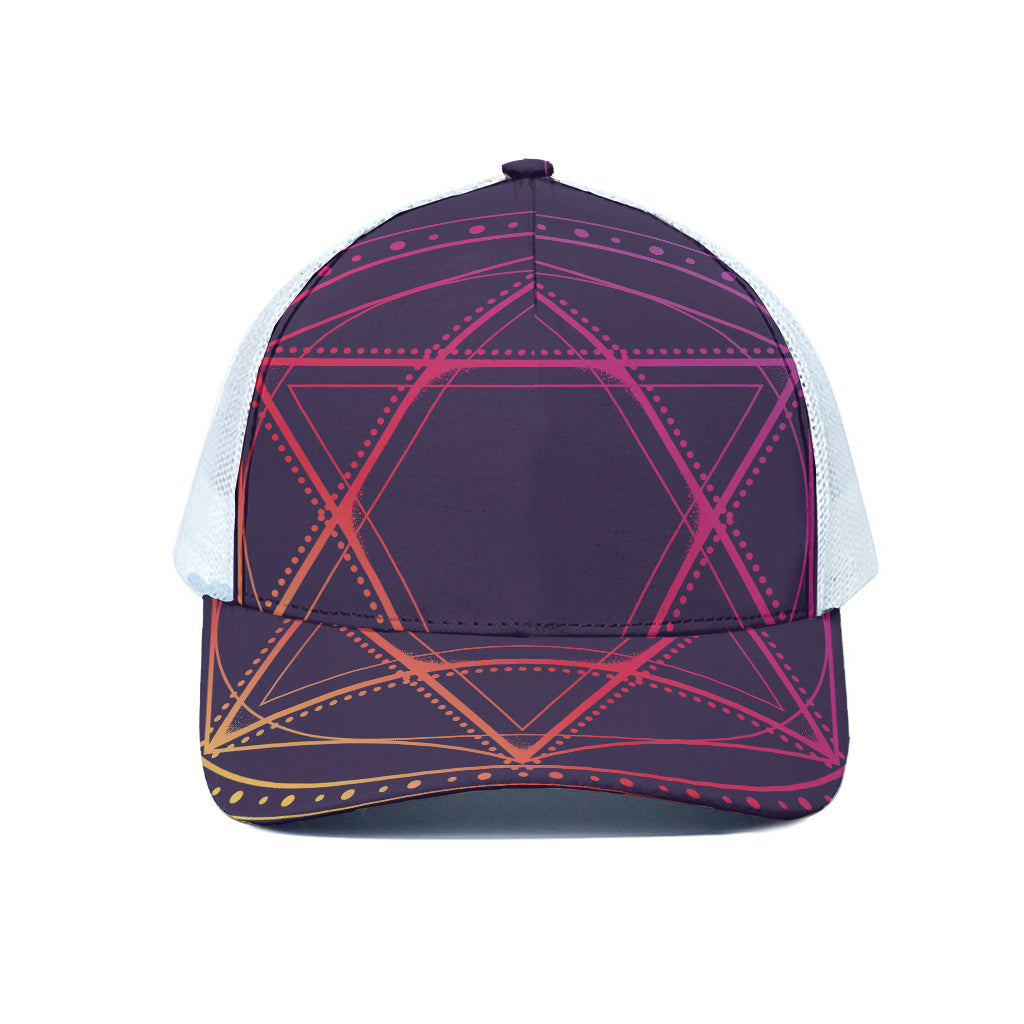Geometric Star of David Print White Mesh Trucker Cap