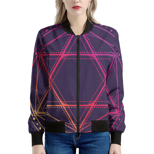 Geometric Star of David Print Women's Bomber Jacket