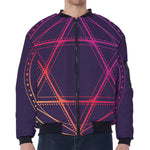 Geometric Star of David Print Zip Sleeve Bomber Jacket