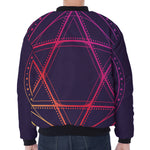 Geometric Star of David Print Zip Sleeve Bomber Jacket