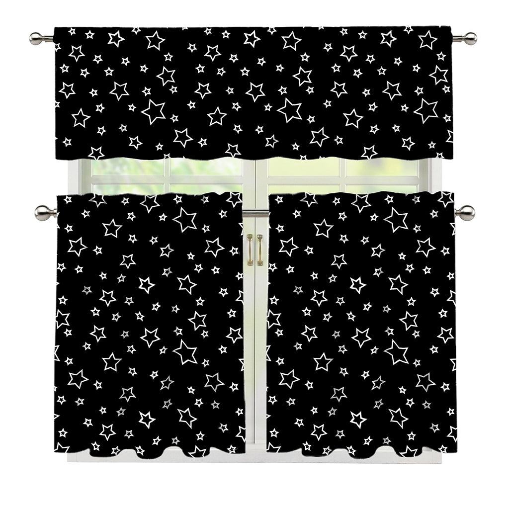 Geometric Star Pattern Print 3 Piece Kitchen Curtains