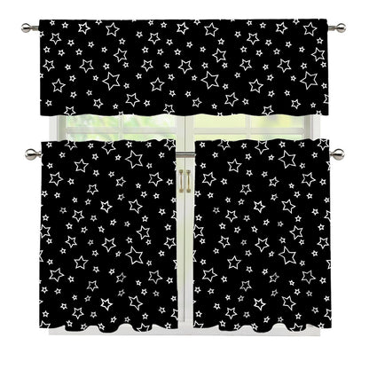 Geometric Star Pattern Print 3 Piece Kitchen Curtains