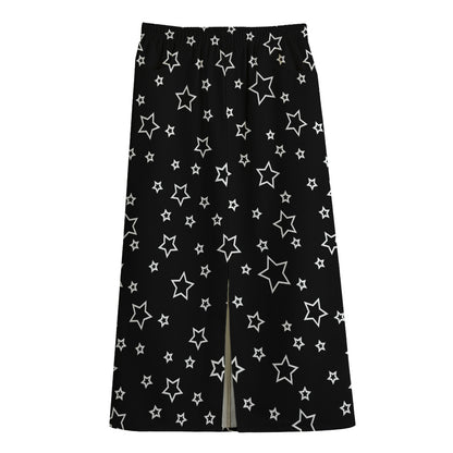 Geometric Star Pattern Print Cotton Front Slit Maxi Skirt
