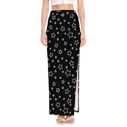 Geometric Star Pattern Print High Slit Maxi Skirt