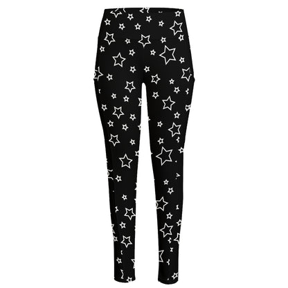 Geometric Star Pattern Print High-Waisted Pocket Leggings