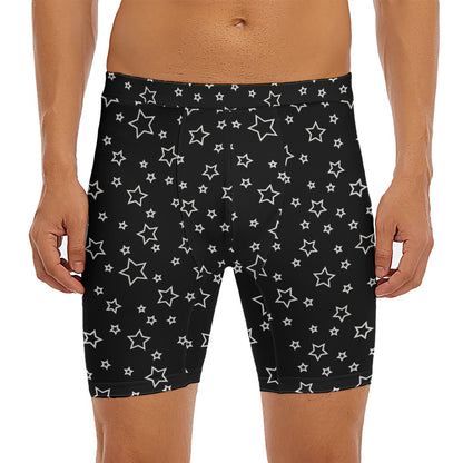 Geometric Star Pattern Print Men's Long Boxer Briefs