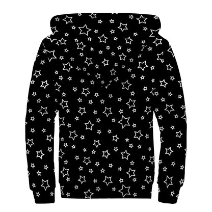 Geometric Star Pattern Print Sherpa Lined Zip Up Hoodie