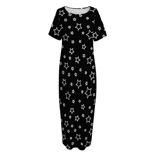Geometric Star Pattern Print Short Sleeve Long Nightdress