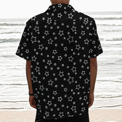 Geometric Star Pattern Print Textured Short Sleeve Shirt