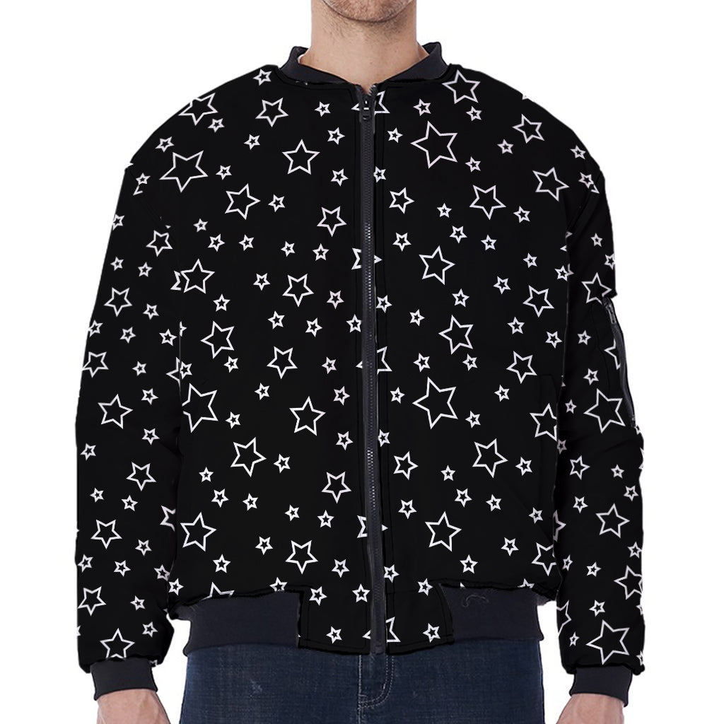 Geometric Star Pattern Print Zip Sleeve Bomber Jacket