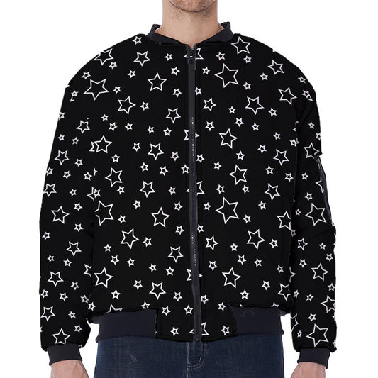 Geometric Star Pattern Print Zip Sleeve Bomber Jacket