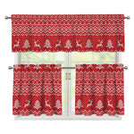 Geometric Xmas Knitted Pattern Print 3 Piece Kitchen Curtains