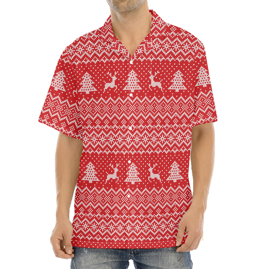 Geometric Xmas Knitted Pattern Print Aloha Shirt