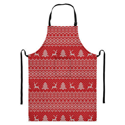 Geometric Xmas Knitted Pattern Print Bib Apron With Pocket