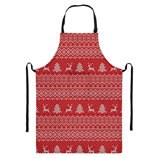 Geometric Xmas Knitted Pattern Print Bib Apron With Pocket