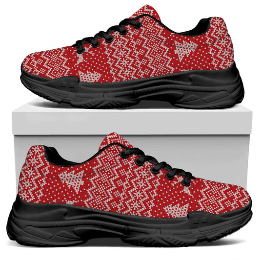 Geometric Xmas Knitted Pattern Print Black Chunky Shoes