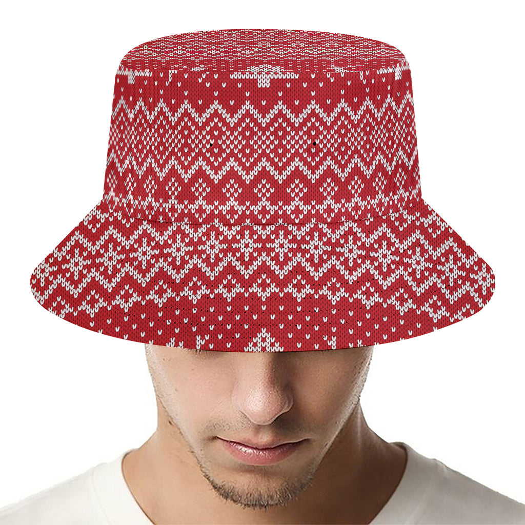 Geometric Xmas Knitted Pattern Print Bucket Hat