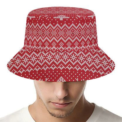 Geometric Xmas Knitted Pattern Print Bucket Hat