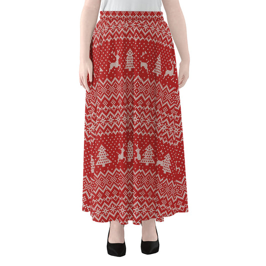 Geometric Xmas Knitted Pattern Print Chiffon Maxi Skirt