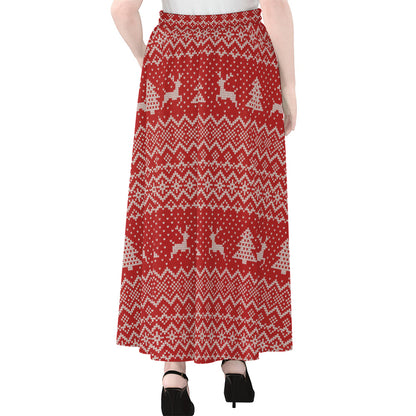 Geometric Xmas Knitted Pattern Print Chiffon Maxi Skirt
